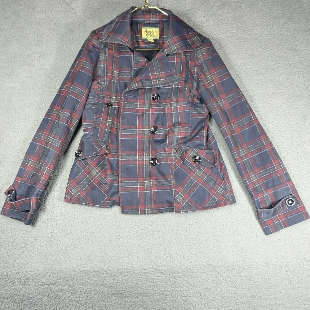 Maralyn and Me Jacket Womens Size Large Red Blue Plaid Vintage Jacket - Picture 1 of 6